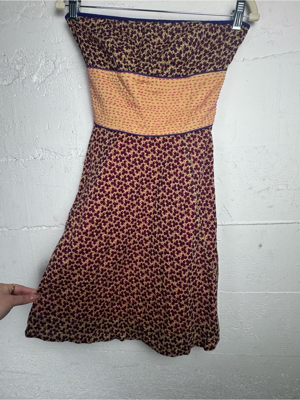 Anthropologie Free People‎ Floral Strapless  Summer Dress Bow Tie Back Cotton 6